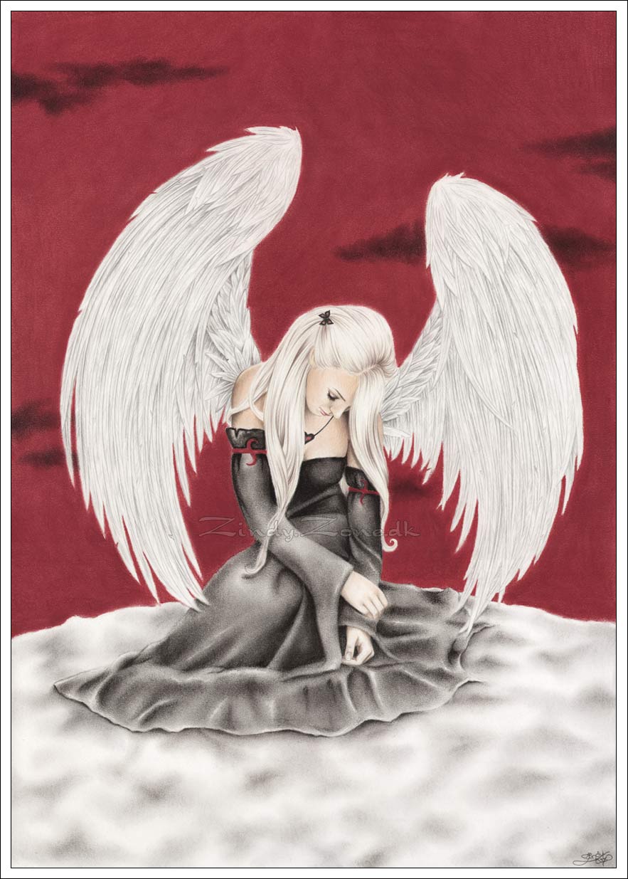 fallen angel girl drawing